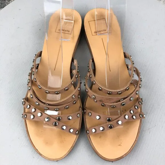 Dolce Vita Women's Size 9** Pinta Cafe Brown Studded Strappy Flats Sandals - Picture 3 of 11